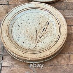 Handmade Studio Art Pottery Plate Set of 6 Hand-painted Abstract Designs