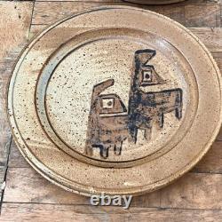 Handmade Studio Art Pottery Plate Set of 6 Hand-painted Abstract Designs