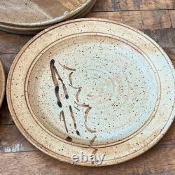 Handmade Studio Art Pottery Plate Set of 6 Hand-painted Abstract Designs