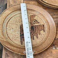Handmade Studio Art Pottery Plate Set of 6 Hand-painted Abstract Designs