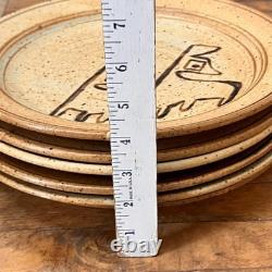 Handmade Studio Art Pottery Plate Set of 6 Hand-painted Abstract Designs