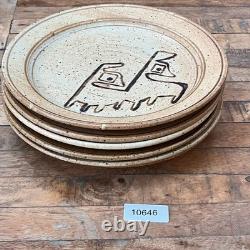 Handmade Studio Art Pottery Plate Set of 6 Hand-painted Abstract Designs