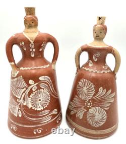 Handmade Studio Pottery Figural Jugs Southwest Folk Art Sculptures VTG Pair
