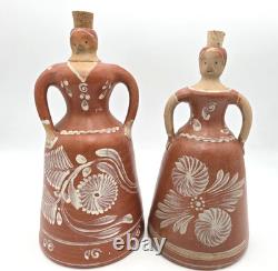 Handmade Studio Pottery Figural Jugs Southwest Folk Art Sculptures VTG Pair