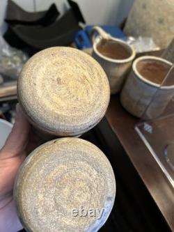 Handmade Studio Stoneware Pottery Pitcher & 6 Cups, Signed, 7-Piece Set
