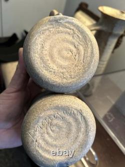 Handmade Studio Stoneware Pottery Pitcher & 6 Cups, Signed, 7-Piece Set