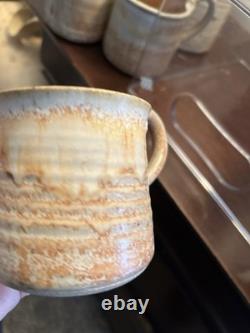 Handmade Studio Stoneware Pottery Pitcher & 6 Cups, Signed, 7-Piece Set