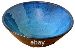 Harding Black Blue Texas Signed Studio Art Pottery Vessel Bowl Vase Vtg Mcm Rare