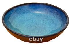 Harding Black Blue Texas Signed Studio Art Pottery Vessel Bowl Vase Vtg Mcm Rare