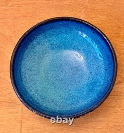 Harding Black Blue Texas Signed Studio Art Pottery Vessel Bowl Vase Vtg Mcm Rare