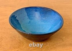 Harding Black Blue Texas Signed Studio Art Pottery Vessel Bowl Vase Vtg Mcm Rare