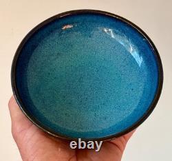 Harding Black Blue Texas Signed Studio Art Pottery Vessel Bowl Vase Vtg Mcm Rare