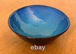 Harding Black Blue Texas Signed Studio Art Pottery Vessel Bowl Vase Vtg Mcm Rare