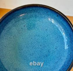 Harding Black Blue Texas Signed Studio Art Pottery Vessel Bowl Vase Vtg Mcm Rare