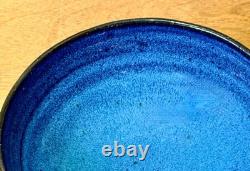 Harding Black Blue Texas Signed Studio Art Pottery Vessel Bowl Vase Vtg Mcm Rare