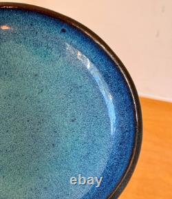 Harding Black Blue Texas Signed Studio Art Pottery Vessel Bowl Vase Vtg Mcm Rare