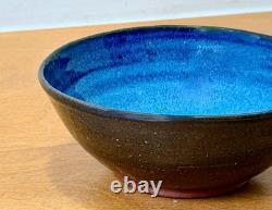 Harding Black Blue Texas Signed Studio Art Pottery Vessel Bowl Vase Vtg Mcm Rare