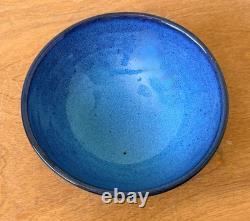 Harding Black Blue Texas Signed Studio Art Pottery Vessel Bowl Vase Vtg Mcm Rare