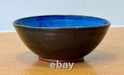 Harding Black Blue Texas Signed Studio Art Pottery Vessel Bowl Vase Vtg Mcm Rare