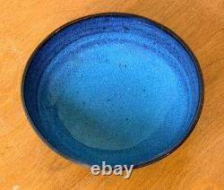Harding Black Blue Texas Signed Studio Art Pottery Vessel Bowl Vase Vtg Mcm Rare