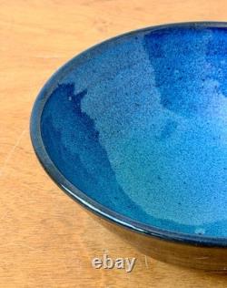 Harding Black Blue Texas Signed Studio Art Pottery Vessel Bowl Vase Vtg Mcm Rare