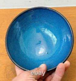 Harding Black Blue Texas Signed Studio Art Pottery Vessel Bowl Vase Vtg Mcm Rare