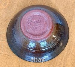 Harding Black Blue Texas Signed Studio Art Pottery Vessel Bowl Vase Vtg Mcm Rare
