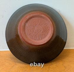 Harding Black Blue Texas Signed Studio Art Pottery Vessel Bowl Vase Vtg Mcm Rare