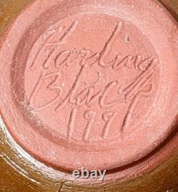 Harding Black Blue Texas Signed Studio Art Pottery Vessel Bowl Vase Vtg Mcm Rare