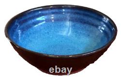 Harding Black Blue Texas Studio Art Pottery Vessel Bowl Vtg Mcm Rare