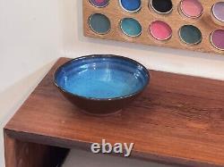 Harding Black Blue Texas Studio Art Pottery Vessel Bowl Vtg Mcm Rare