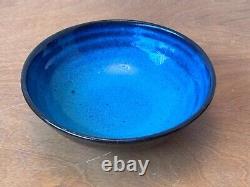 Harding Black Blue Texas Studio Art Pottery Vessel Bowl Vtg Mcm Rare