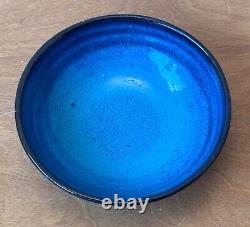 Harding Black Blue Texas Studio Art Pottery Vessel Bowl Vtg Mcm Rare