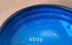 Harding Black Blue Texas Studio Art Pottery Vessel Bowl Vtg Mcm Rare