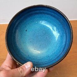 Harding Black Blue Texas Studio Art Pottery Vessel Bowl Vtg Mcm Rare