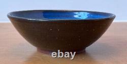 Harding Black Blue Texas Studio Art Pottery Vessel Bowl Vtg Mcm Rare