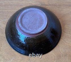 Harding Black Blue Texas Studio Art Pottery Vessel Bowl Vtg Mcm Rare