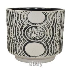 Harris Deller Studio Art Pottery Black White Incised Porcelain Cylindrical Bowl