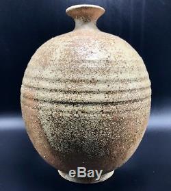 Heino Style Studio Art Pottery Weed Vase Raku Stoneware Mid Century Signed VTG