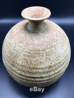 Heino Style Studio Art Pottery Weed Vase Raku Stoneware Mid Century Signed VTG