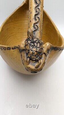 Herb Cohen Yellow Canoe Bowl withHandle & Turtle Studio Art Pottery Signed