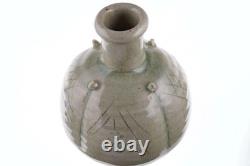 High quality Vintage Asian Style Incised Celadon Studio pottery bottle form vase