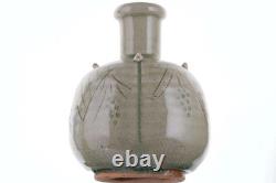 High quality Vintage Asian Style Incised Celadon Studio pottery bottle form vase