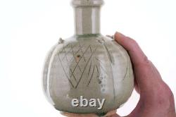 High quality Vintage Asian Style Incised Celadon Studio pottery bottle form vase