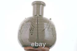 High quality Vintage Asian Style Incised Celadon Studio pottery bottle form vase