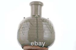 High quality Vintage Asian Style Incised Celadon Studio pottery bottle form vase