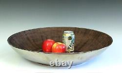 Huge Bitossi Seta Style Pottery Bowl Centerpiece Platinum Silver Luster 22