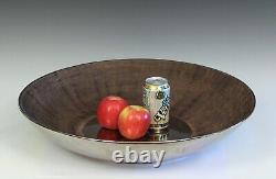 Huge Pottery Centerpiece Fruit Display Bowl Incised Platinum Silver Luster 22