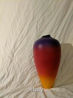 Huge Vintage Modernist CHERYL WILLIAMS Rainbow Ombre Raku Studio Pottery Vase