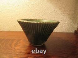 Iconic Danish Design Arne Bang, Own Studio, Flaring Stoneware Bowl, Green Drip